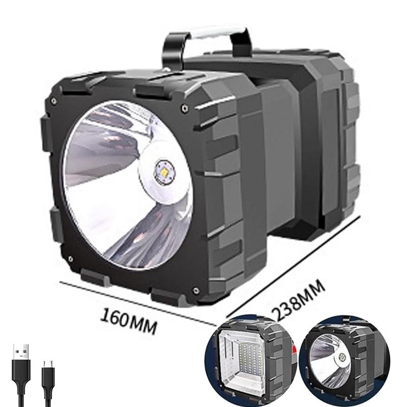 Super Bright LED Usb Rechargeable Double Head Searchlight Handheld Flashlight Work Spotlight Floodling Light Four Modes 10000mAh