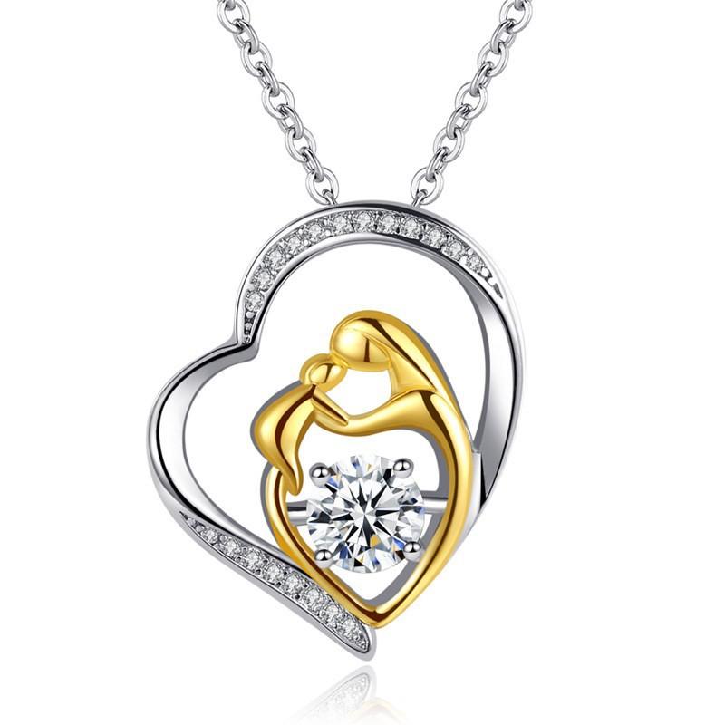 New S925 Sterling Silver Creative Zircon Maternal Love Gold Necklace Female Temperament Diamond Mother's Day Love Pendant