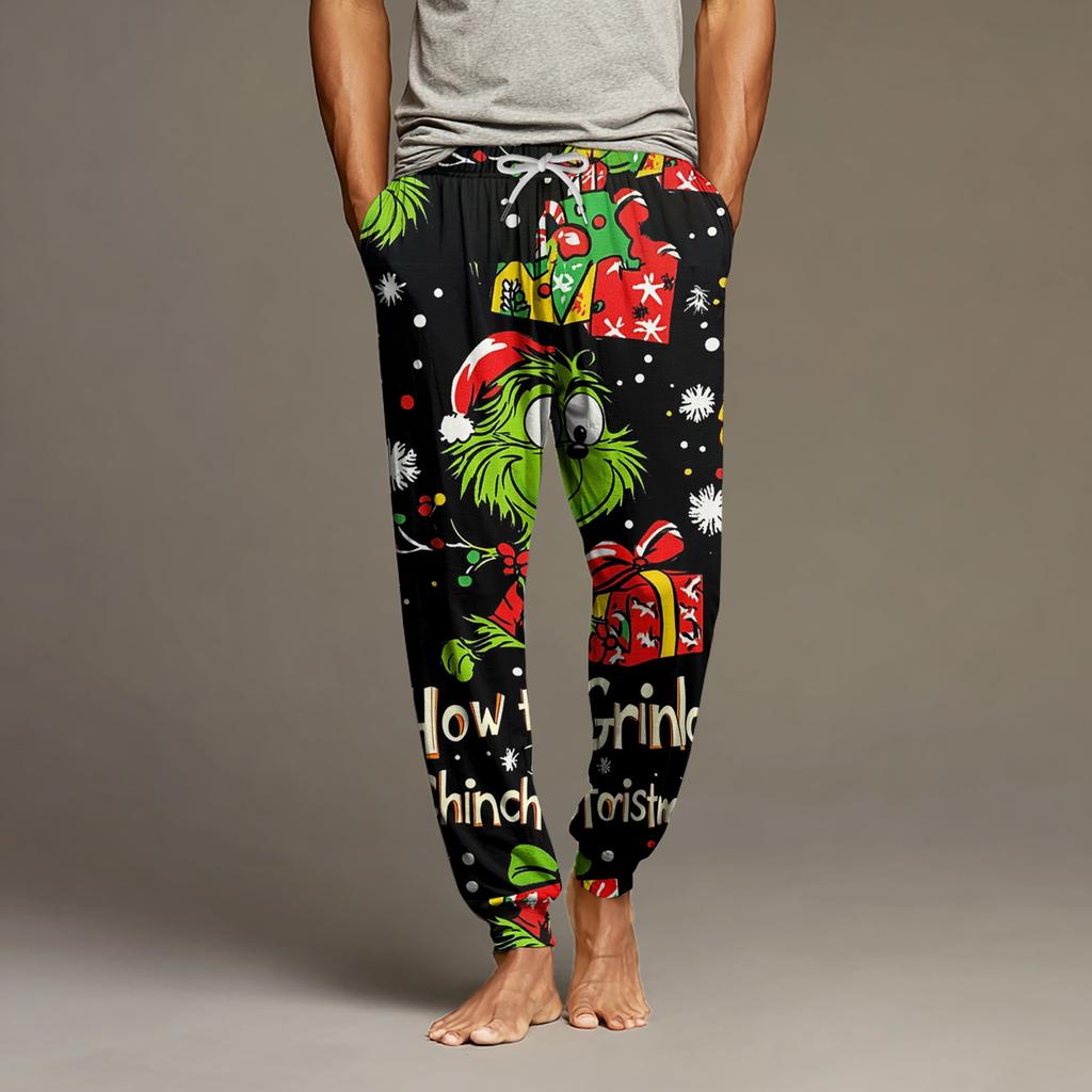 Pánské ležérní kalhoty se stahovací šňůrkou, kapsami a manžetami, domácí spací kalhoty