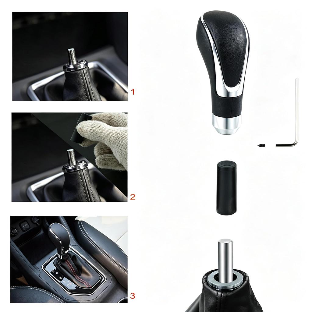 Lunsom Leather Gear Shift Knob Shift Knob Universal Auto Manual Car R-Shape (Black)