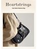 Y2K Millennial Star Denim Underarm Bag with Button Decor, Trendy Embroidered Canvas Tote