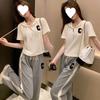 Casual and Sporty Women's Summer Korean Fashion Large Size Loose Hooded Short-sleeved Two-piece Suit