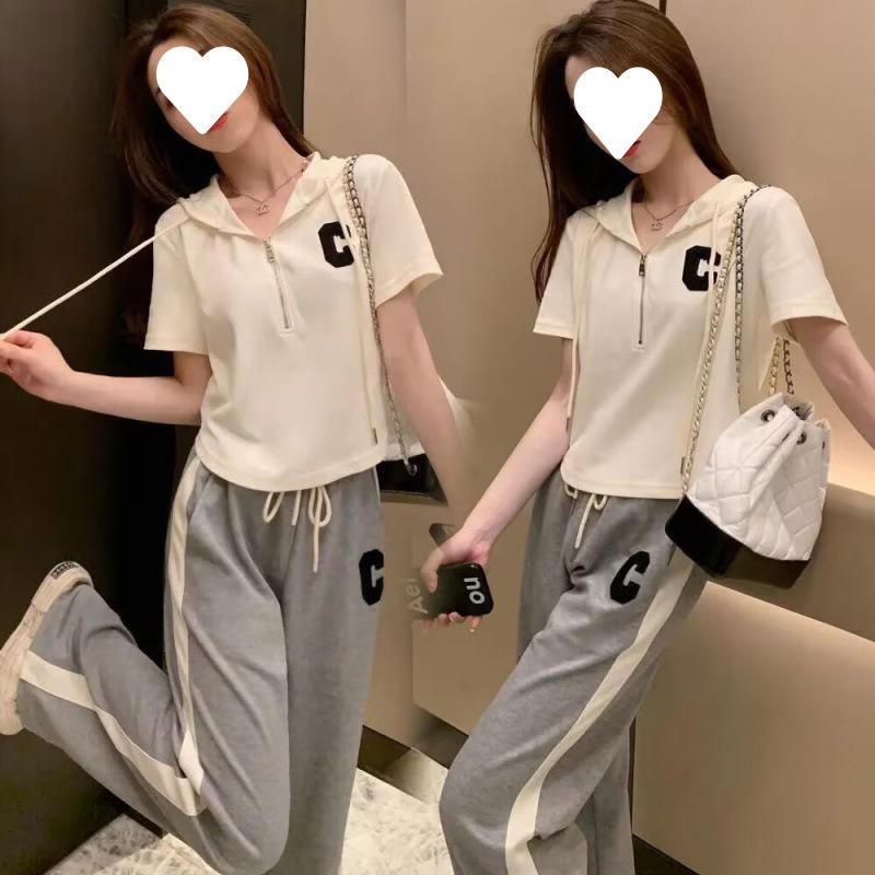 Casual and Sporty Women's Summer Korean Fashion Large Size Loose Hooded Short-sleeved Two-piece Suit