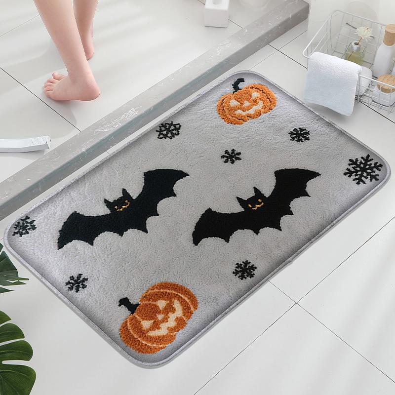 A Pair of Bat Bathroom Anti Slip Floor Mats, Washbasin Absorbent Foot Mats, Shower Room Small Carpet, Bathroom Door Mat