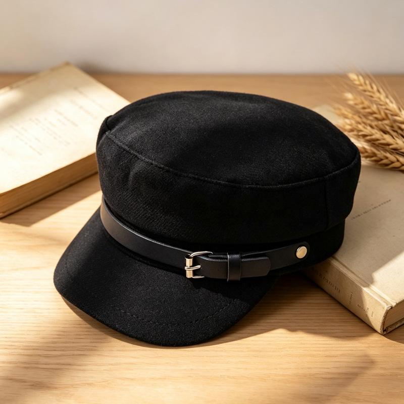 Vintage Style Navy Cap Women Warm Hat For Autumn Winter Slimming Face