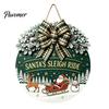 Indoor Outdoor Porch Ornament Christmas Wooden Welcome Sign for Front Door, Round Hanging with Handmade Craft Artificial Pine Branches & Bow