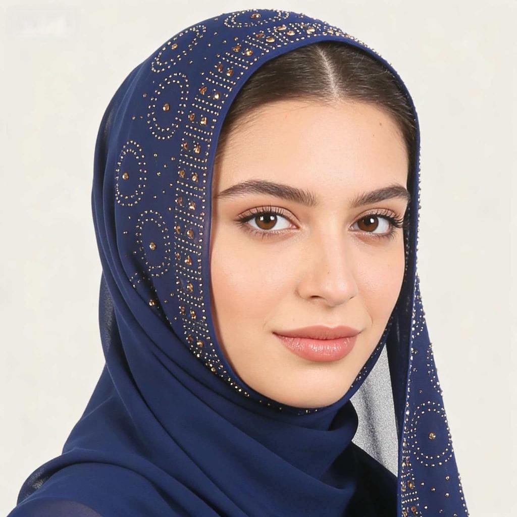A007 Rhinestone & Pearl Embellished Long Scarf with Lace Trim