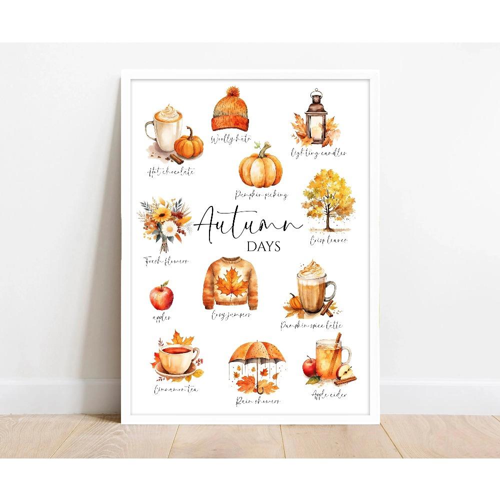 Pumpkin Spice PosterPrint Autumn Home Decor Pumpkin Coffee Latte Poster Seasonal Wall Art Fall Home Decorations Wall Art
