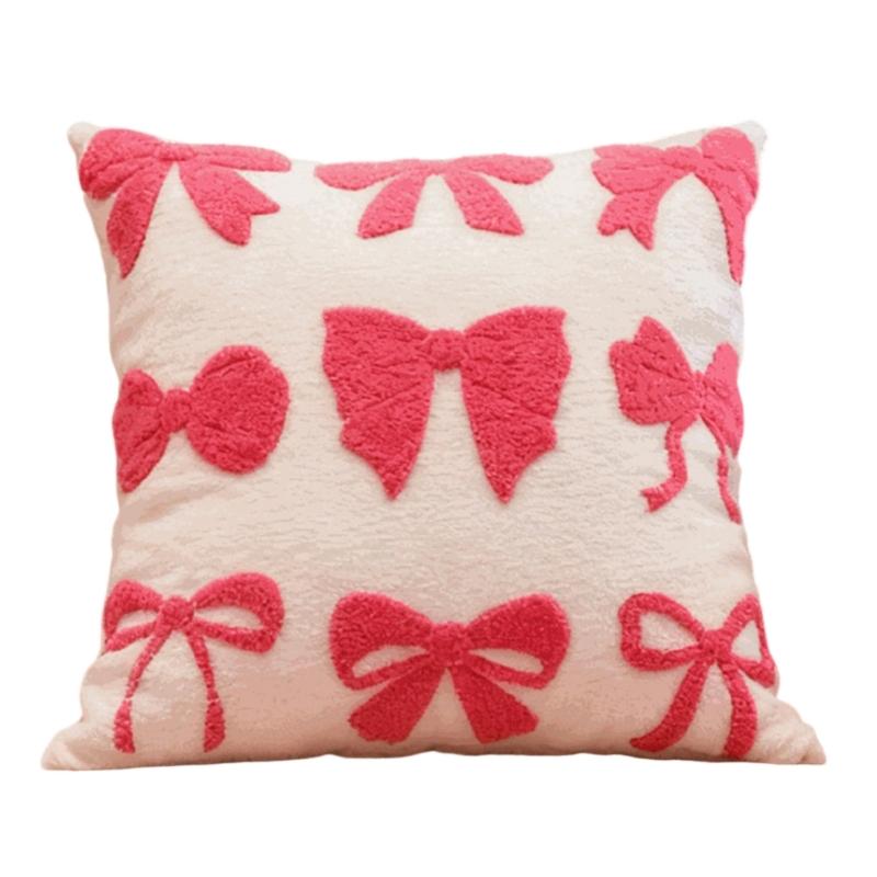 Throw Pillow Case with Tufted Embroidered Bows Design Decorative Cushion Cover for Elegant Living Room Bedroom Decors