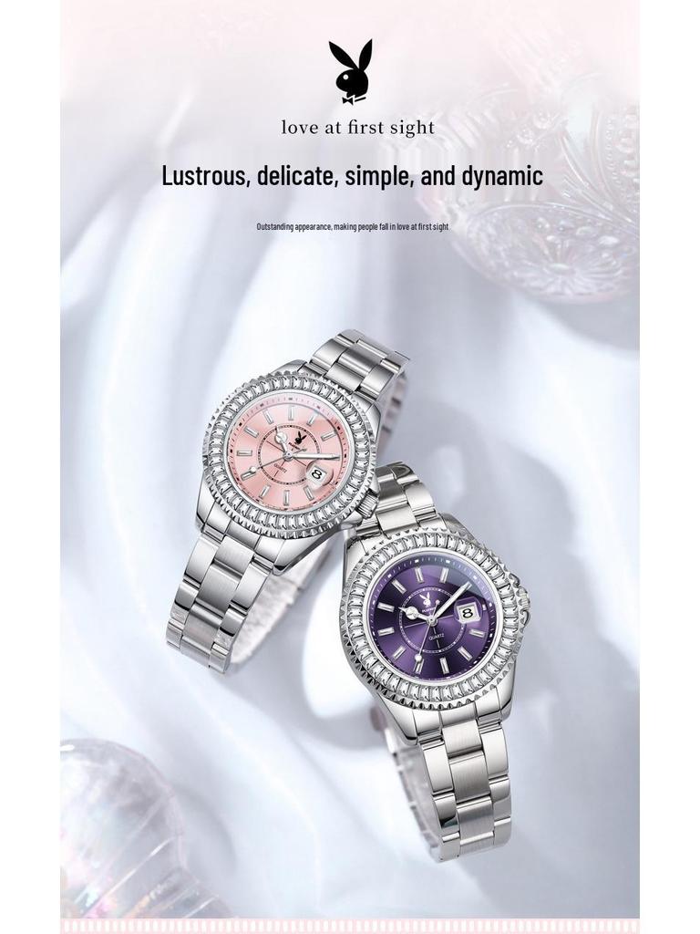 Playboy Women's Luxury Waterproof Starry Sky Quartz Watch with Diamond Accents.