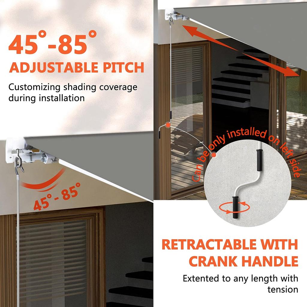 12'x10' Retractable Patio Awning Sun Shade Cover, Outdoor Shelter for Deck with Manual Crank, 120in Projection