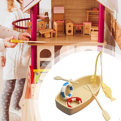 1/12 Doll House Ornament Fairy Garden Accessory Mini Boat Model Swimming Rings for