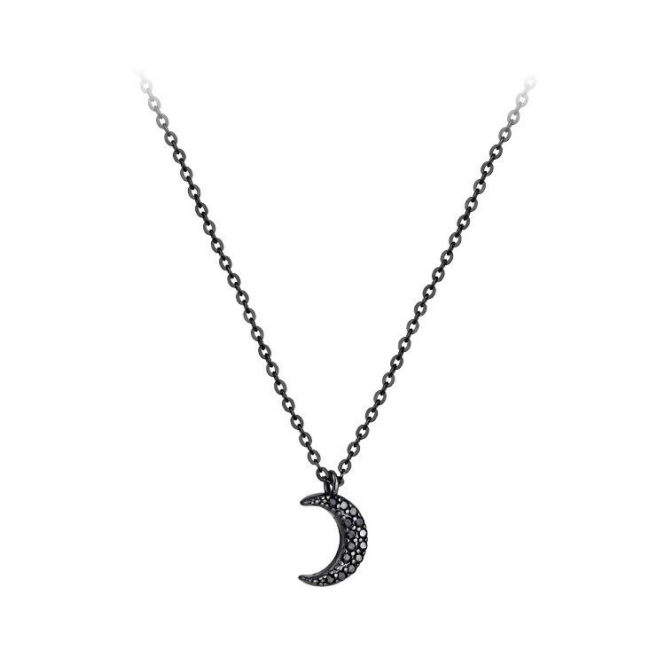 925 Black Moon Women's Trendy Clavicle Necklace - Simple Cold Style Celebrity Design