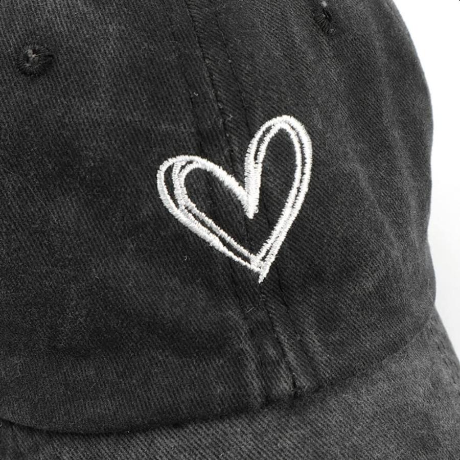 Women's  Washed Baseball Cap Cute Heart Embroidered Sun Hat Adjustable Distred Dad Caps UV Protection Summer Hats