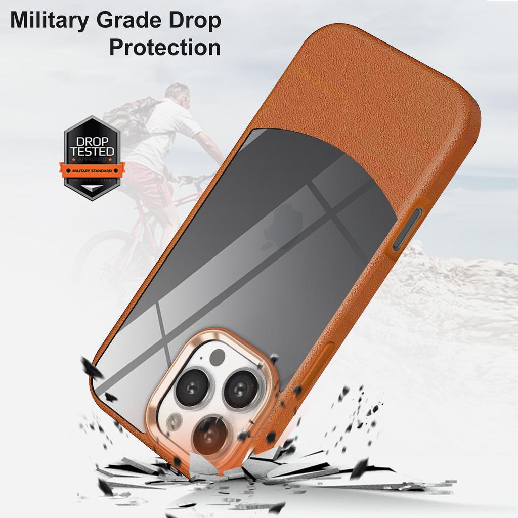 2 IN 1 Splicing Leather Texture Clear Acrylic Case For iPhone 16 15 14 Plus 11 Pro Max Metal Lens Protect Shockproof Cover