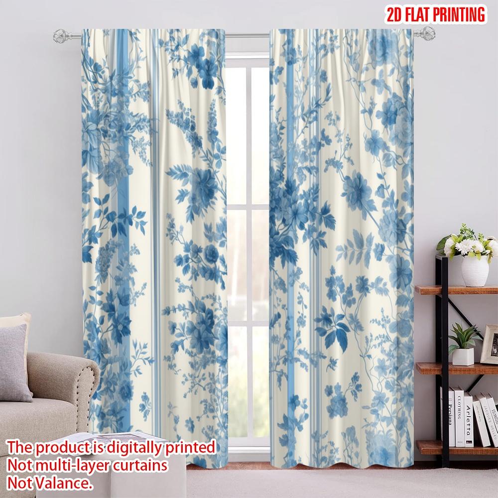 

2pcs,2D plane printing Light Filtering Curtains Blue Floral Pattern Versatile Fabric (without rod) Decorations Inside Use for 52.50 × 116.00 cm 2 pcs