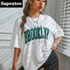 New TShirt Women Brooklyn York Letter Drop Shoulder Print Vintage Oversized T Shirt Simple Clothes Female Tshirt YK Top