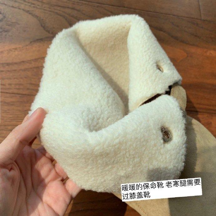 Grape Mother of the Same Style, Over-knee Knight Boots, Thick Velvet Lamb Wool High Boots, Autumn and Winter Leather Thick Heel Flanged Boots