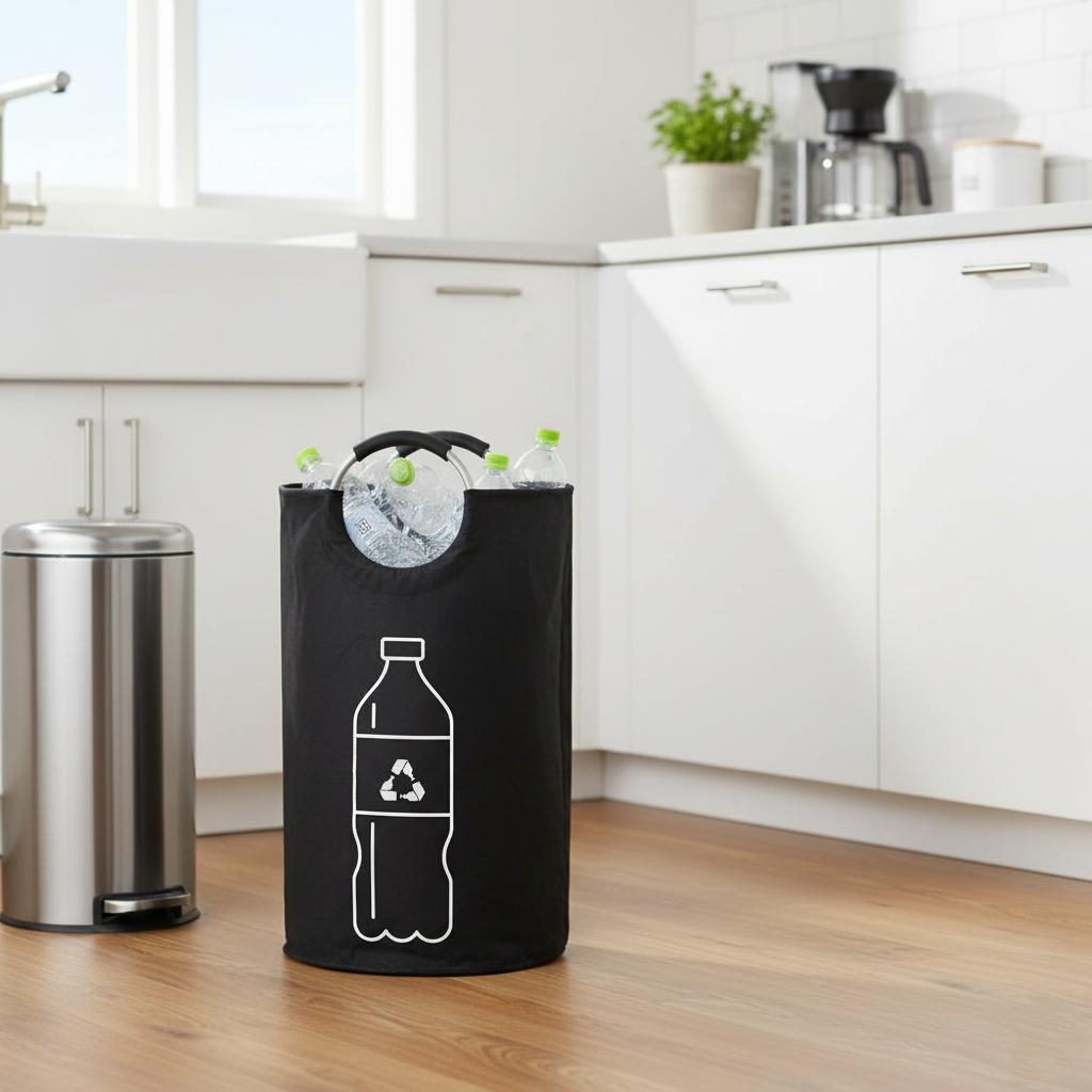 Large Capacity Collapsible Recycling Bin Cylindrical Open Top Storage Basket Plastic Bottles Durable Easy Clean Home Organizer