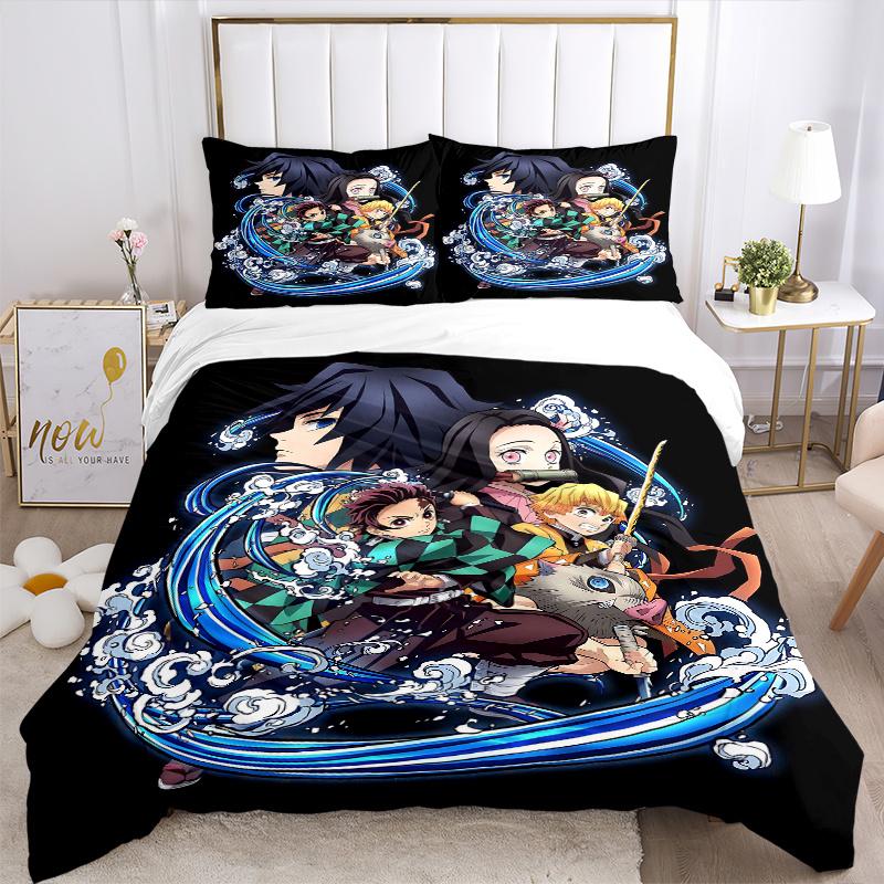 3pcs Demon Slayer Anime Printed Bedding Set, Soft and Comfortable Quilt Cover for Bedroom, Guest Room L034