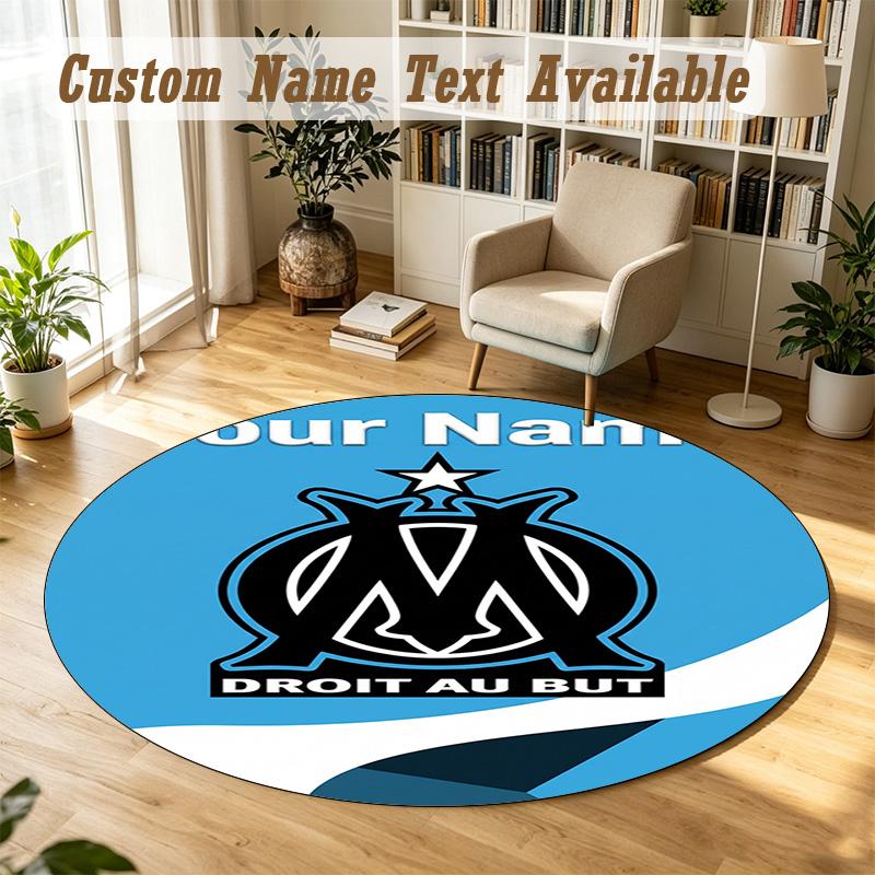 Round Rug Custom NameOlympique Marseille FC Pattern Non Slip Carpet Home Floor Decor