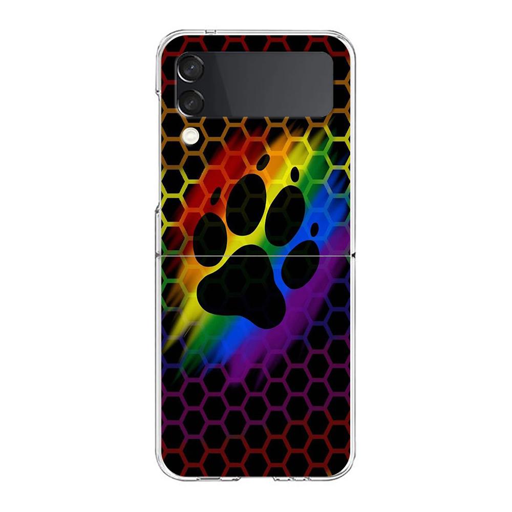 Dog Footprint Paw Cute Hard PC Phone Case For Samsung Galaxy Z Flip 5 4 3 Transparent Cover For Galaxy Z Flip 6 Shockproof Capas