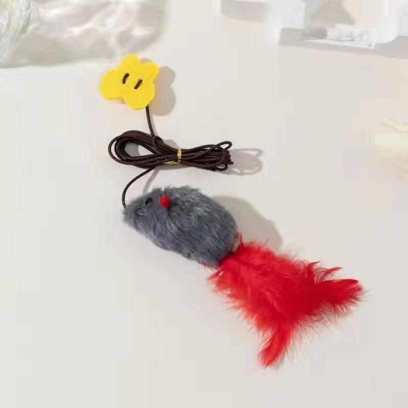 Simulated feather mouse bite-resistant cat toy self-play boredom relief hanging feather teaser wand pet toy красный
