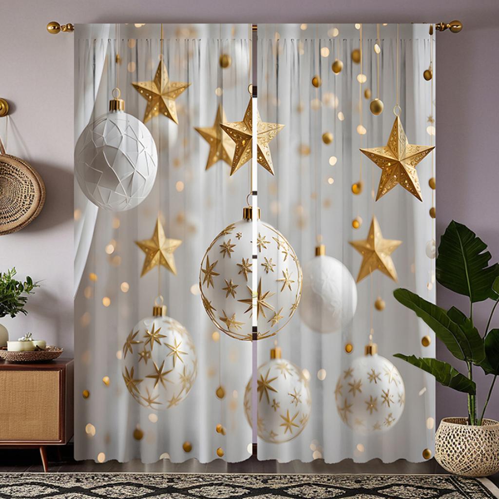 2ks set HD Vánoční atmosféra Star drop ball dekorativní závěs Bílá kravata s digitálním potištěným závěsem Home Decoration style Deco