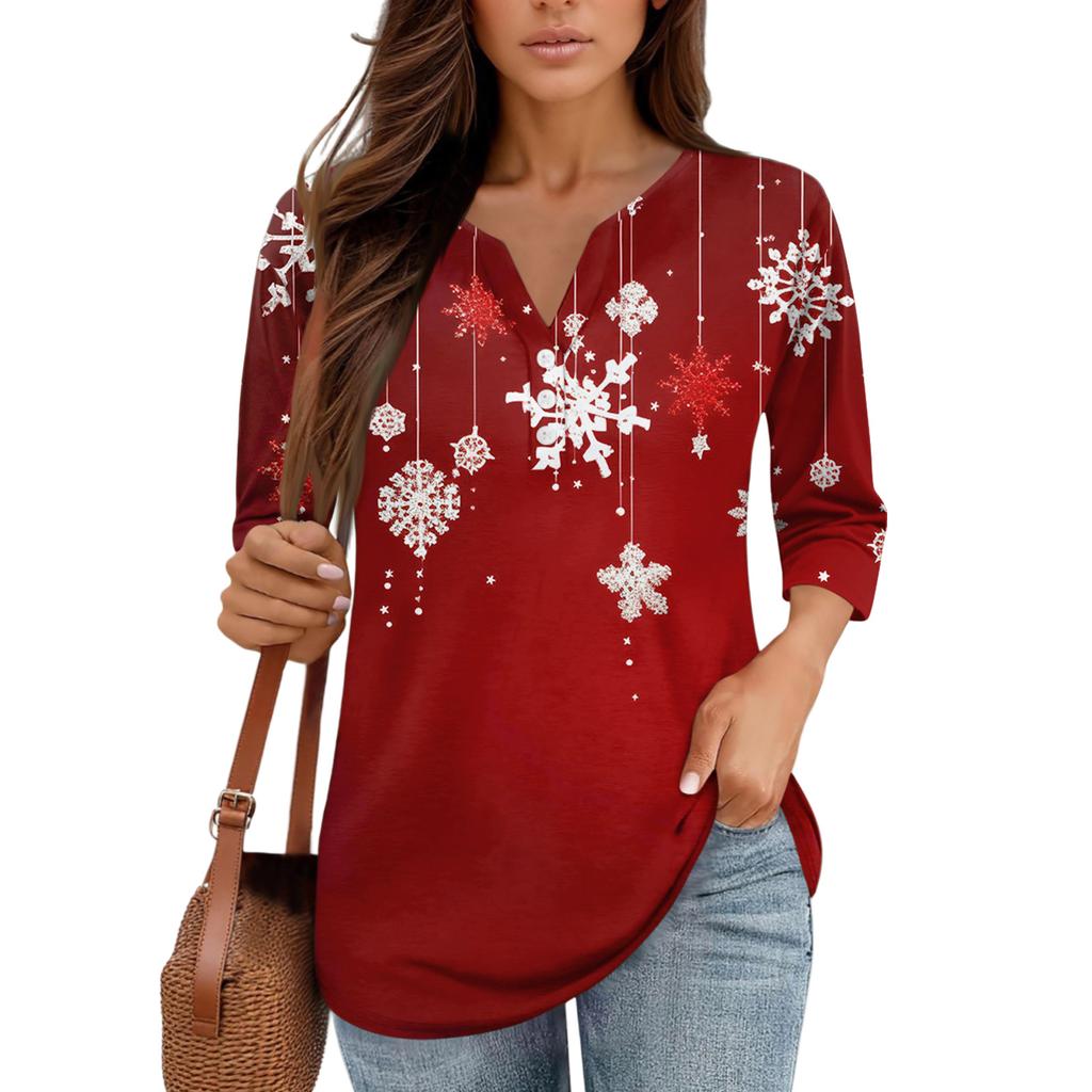 Skjorter med 3/4-ermer for kvinner Trykk grafiske t-skjorter Bluser Uformell Plussstørrelse Basic Topper Pullover