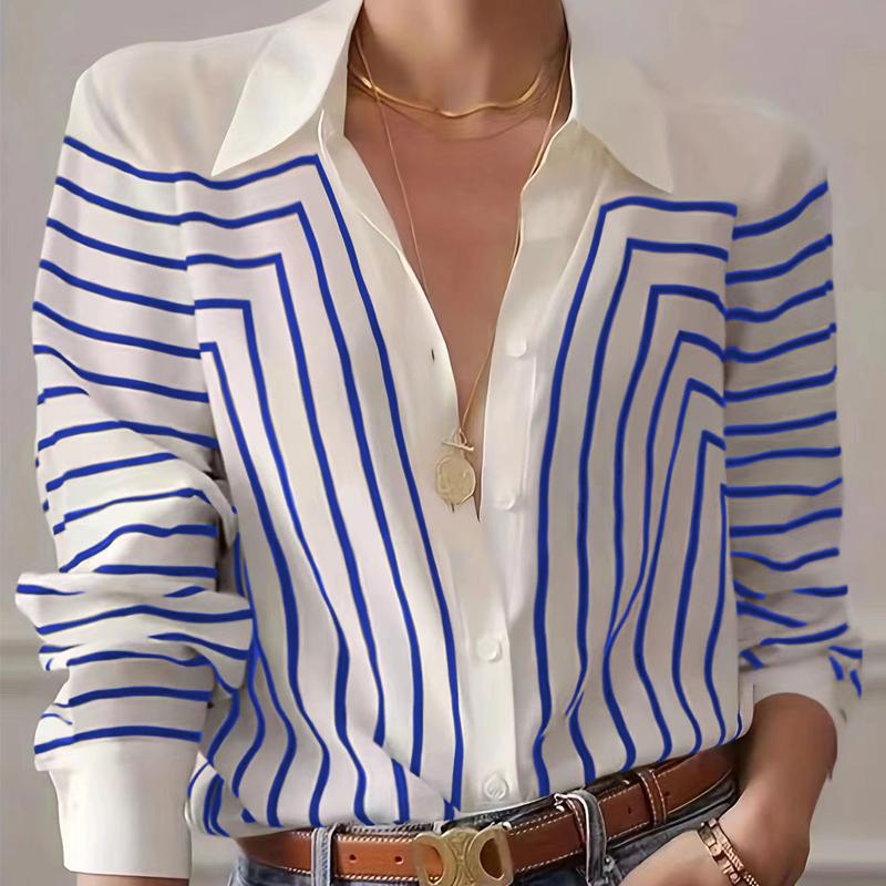 

2025 autumn striped shirt women s long-sleeved loose elegant temperament was thin 259 XXL синій