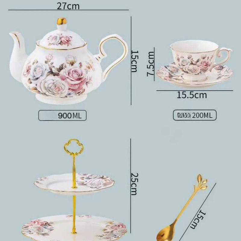 Vintage Floral Bone China Coffee Tea Set, Retro Rose Ceramic Teapot Cup Saucer, Elegant British Style Tableware for Afternoon Tea