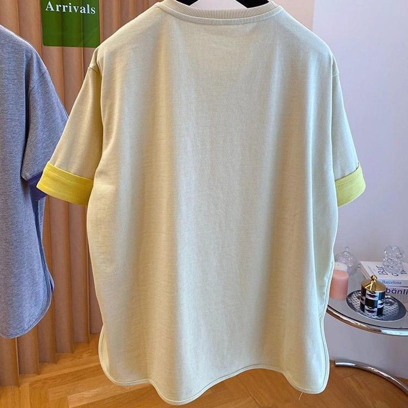 T-shirt Women Embroidery Summer Casual Large Size Loose Round Neck Pullover Short-sleeved Tops
