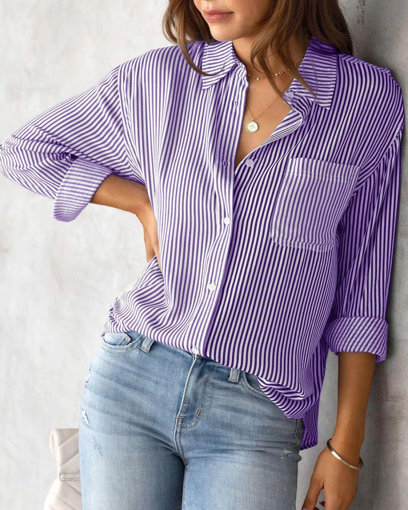European and American Women's Spring 2025 Striped Long Sleeve Loose Cardigan Top