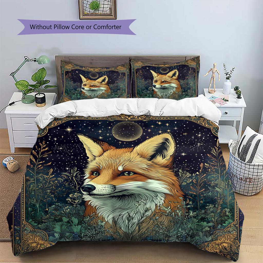Majestic fox  Pattern Bedding Quilt Set Quilt Cover Pillowcase Home Decoration  Gift (1 * duvet cover + 2 * pillowcase, without core)