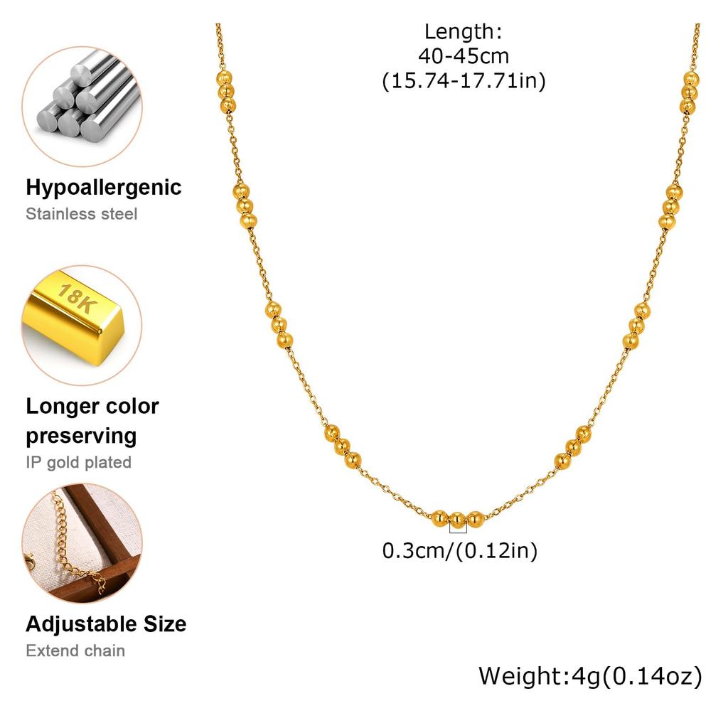 Necklace for Gold Stainless Simple Ball Casual Birthday Gift [Deelfel] Women, Beads, Chain, Steel, Design, Accessory,