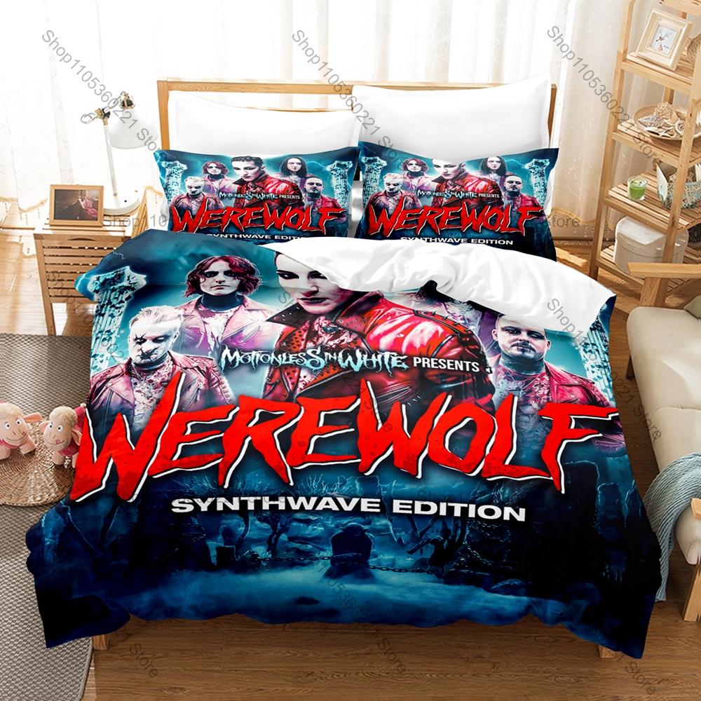 Spookachtige Zombie Schedel Grafisch M-Motionless In White Metalcore Beddengoed Set Dekbedovertrek Met 2 Kussenslopen Tiener Gotische Slaapkamer Decor