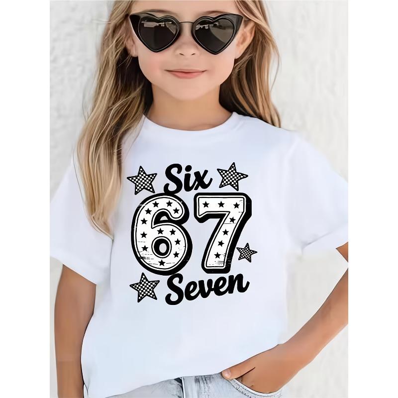 European sizes Girls' Long-Sleeved T-Shirt, Size 67 Design, Round Neck, Casual Style, Suitable for School And Leisure, Suitable for All Seasons