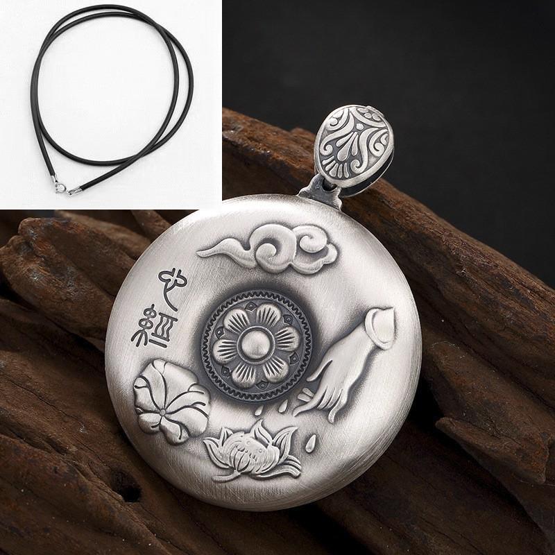 Copper Crystal Om Mani Padme Hum Heart Sutra Pendant With Chain Unisex Necklace Ethnic Style