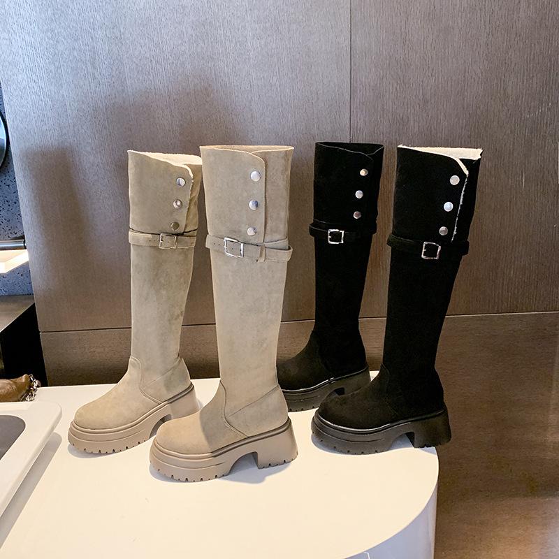 Schneestiefel langer Schaft zwei Tragemöglichkeiten dicker Plüschstiefel kleiner Mann dicke Sohle Höhenverstellung vielseitige Damenstiefel Knie-Wärmestiefel