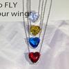 925 Sterling Copper Choker Simple Heart Gemstone Emerald Diamond Ruby Aquamarine White Gold Necklace Women Jewelry Party Gift