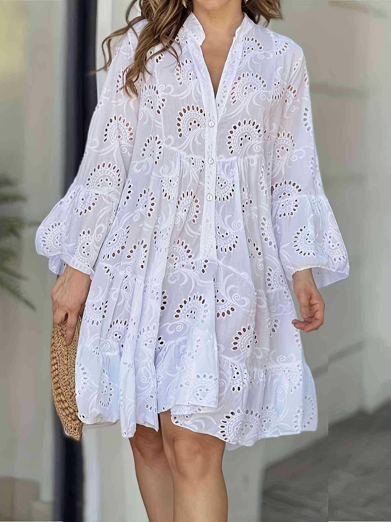 

Европейская и американская женская мода больших размеров белое платье с ажурным узором и эффектом похудения L белый