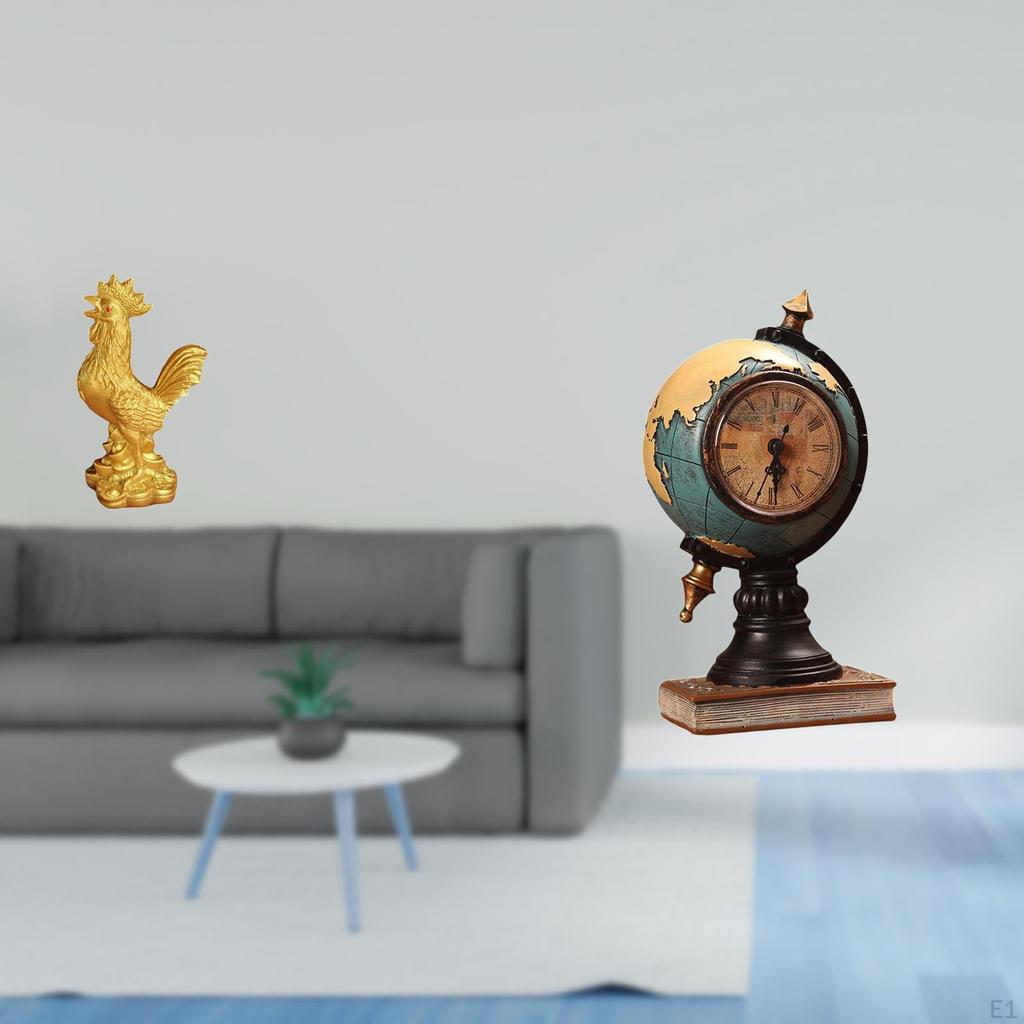 Chicken Globe Figurine Feng Shui Decor Modern Statue Table Clock Sculpture for Birthday