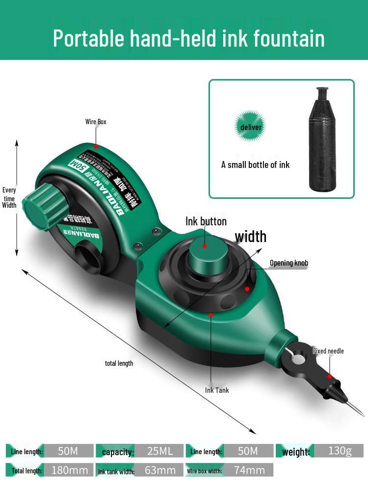 Hand-Crank Wooden Ink Marker, Drop-Resistant Line Tool for Construction Layout