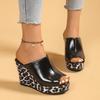 Fashion Women Leopard Wedge Sandals Retro Slip On Platform High Heel Sandals Summer Thick Sole Peep Toe Shoes Women Zapatos De Mujer