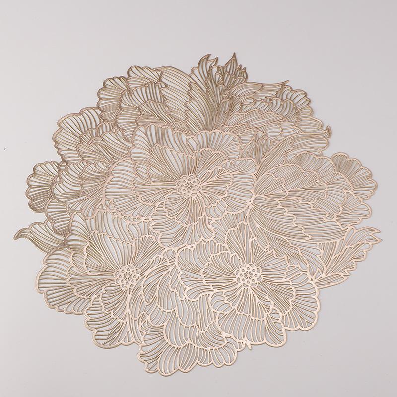 

10pcs Placemat Waterproof Oil-Resistant Round Flower Pattern Western Placemats for Living Room Dining Room Kitchen Table Decor 38x38cm