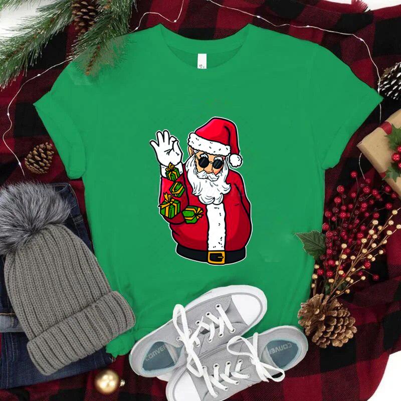 Funny Christmas Unisexs TShirts Round Neck Short Sleeve Tee Shirt Festive Holiday Tees Tops Christmas Santa Fashion Casual Tops