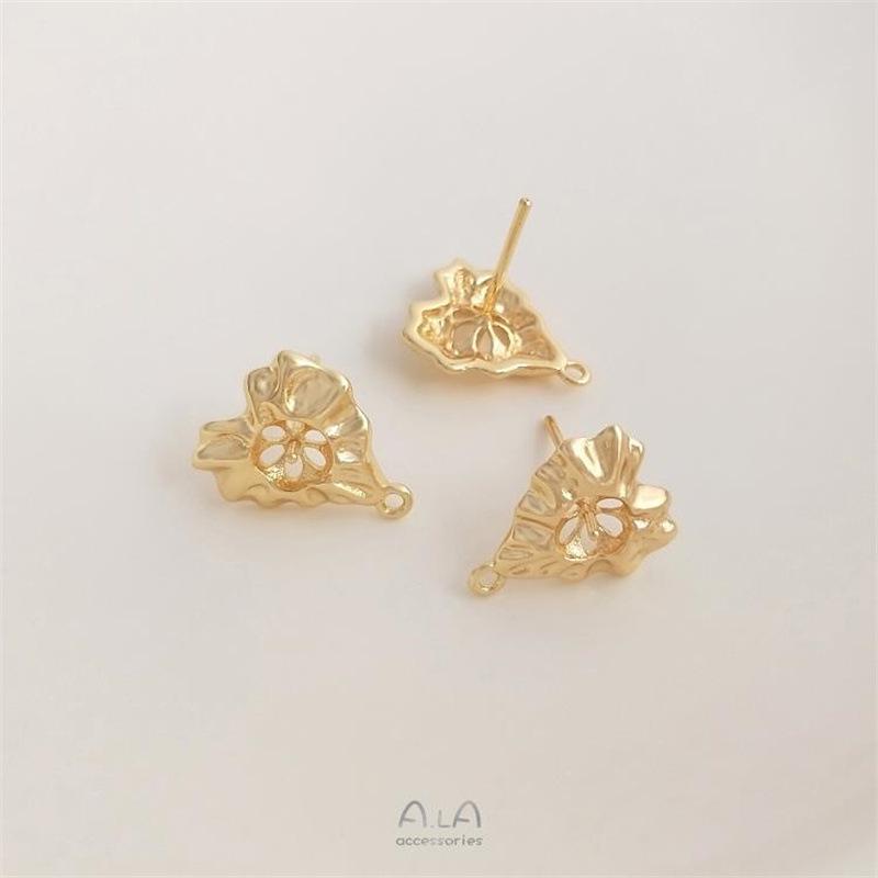 14K Copper-Plated Gold Lace Heart Bead Holder with Dangle Earrings & 925 Silver Needle for DIY Pearl Earrings