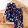 Floral Print Two Piece Outfit Women Long Sleeve Irregular Hem Tunic Top Wide Leg Pants Casual Matching Set