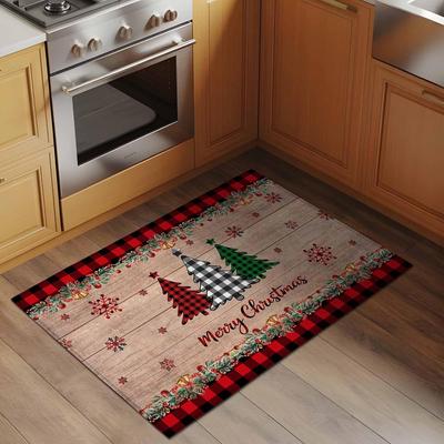 VIKAMA Retro Christmas Tree Entrance Rug Anti-Slip Kitchen Laundry Room Floor Mat Winter Welcome Door Mat Home Decoration