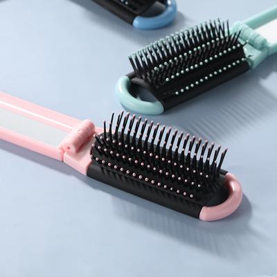 Tragbarer Reise Faltkamm Antistatischer Massagekamm mit Spiegel Mädchen Styling Kleine Faltbürste Speziell für Echthaar Perücken